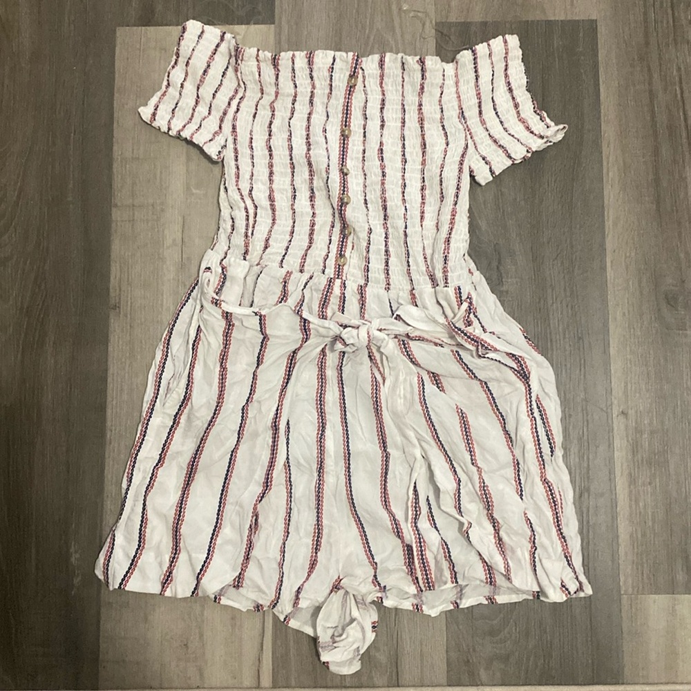Size X-Large red , blue and white striped off shoulder dress